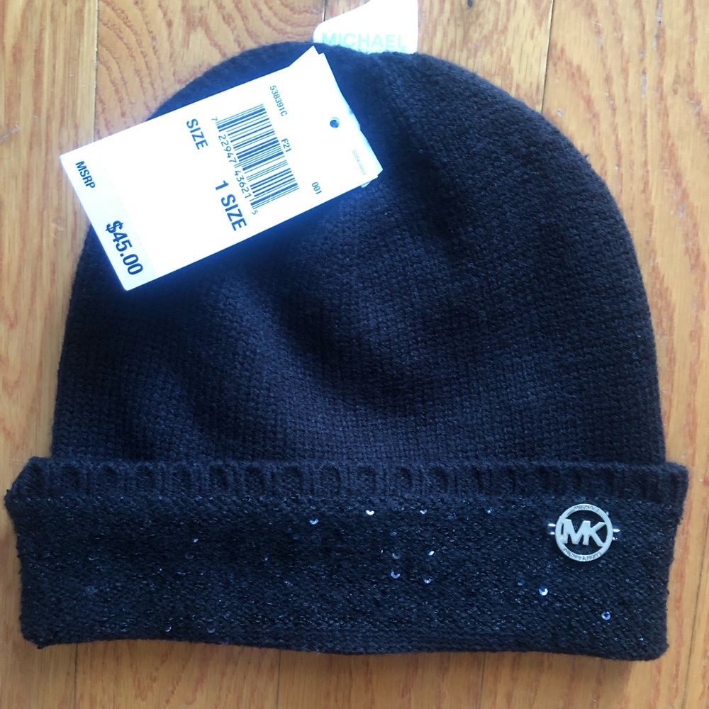 Michael Kors Black Knit Beanie with MK Logo